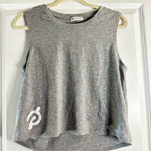 Peloton Gray Metallic Logo Tank Top Sleeveless Shirt Size L workout Althetic